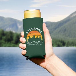 Familie reünie pijnbomen zonsondergang groen seltzer blikjeskoeler