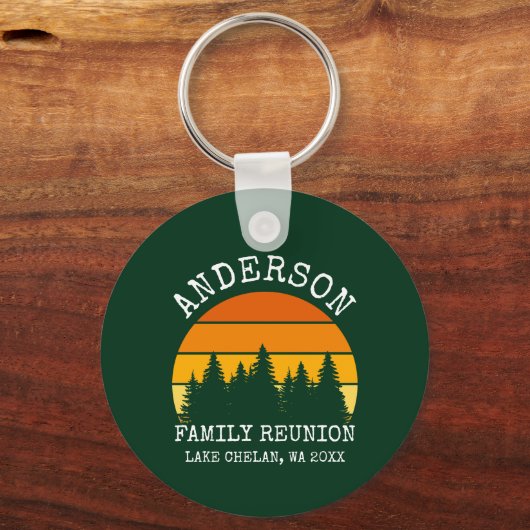 Familie reünie pijnbomen zonsondergang groen sleutelhanger (Voorkant)