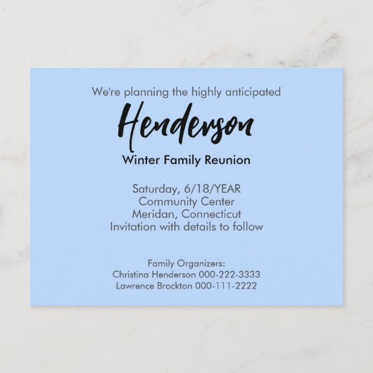 Familie reünie redt de datum Snowy Winter Aspens Aankondigingskaart (Achterkant)