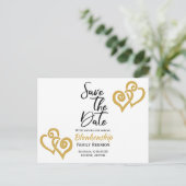 Familie reünie redt de datum verbonden aan gouden  aankondigingskaart (Staand voorkant)