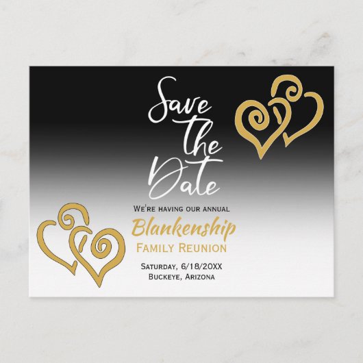 Familie reünie redt de datum verbonden aan gouden  aankondigingskaart (Voorkant)