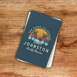  familie reünie retro zonsondergang strand palmen pokerkaarten