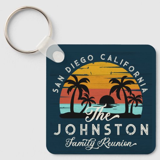  familie reünie retro zonsondergang strand palmen sleutelhanger (Voorkant)