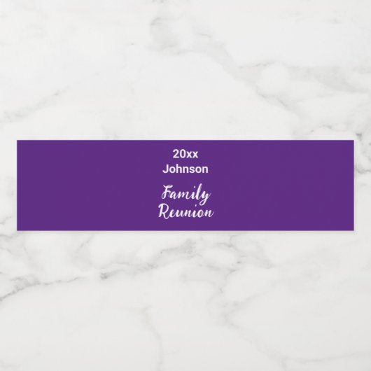 Familie Reünie Royal Paarse en wit Jaar Naam Waterfles Etiket (Enkel label)