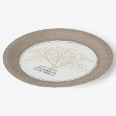 Familie Reünie Rustieke Bruine Gestikte Burlap Papieren Bordje (Gekanteld)