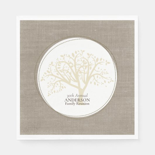 Familie Reünie Rustieke Bruine Gestikte Burlap Servet (Voorkant)