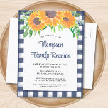 Familie Reünie Rustieke Floral Uitnodiging Briefkaart<br><div class="desc">Plannen voor een familiereünie? Nodig uw familie uit voor hun bijeenkomst met dit bloemenreünie-briefkaart versierd met waterverf zonnebloemen en groen op een gingham-achtergrond. Gemakkelijk aan te passen. Op de achterkant van het briefkaart is een plek om je boodschap toe te voegen. Gebruik het Ontwerpgereedschap om de tekstgrootte, stijl of kleur...</div>