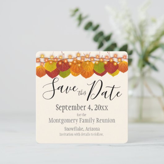 Familie Reünie Save The Date Herfst Espenbladeren (Staand voorkant)