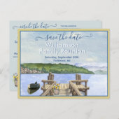 Familie reünie Save the Date Lake Dock QR Code Aankondigingskaart (Voorkant / Achterkant)
