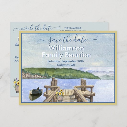 Familie reünie Save the Date Lake Dock QR Code Aankondigingskaart (Voorkant / Achterkant)