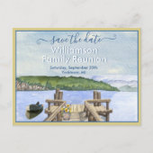 Familie reünie Save the Date Lake Dock QR Code Aankondigingskaart (Voorkant)