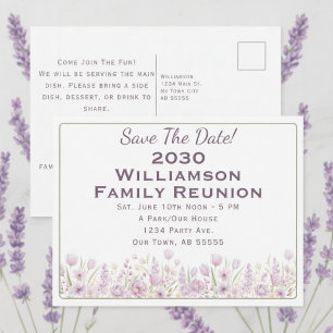 Familie Reünie Save the Date Paarse Bloemen Feestdagenkaart
