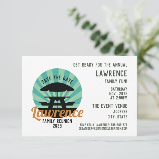 Familie reünie slaat de datumkaart op save the date (Staand voorkant)