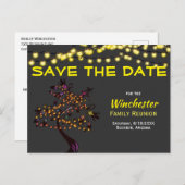 Familie reünie slaat de datumlampboom op aankondigingskaart (Voorkant / Achterkant)