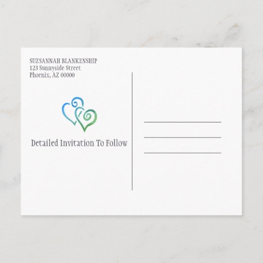 Familie reünie sparen de Datum Blauwe Groene Horen Aankondigingskaart (Achterkant)