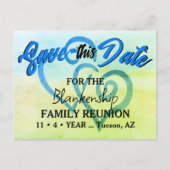 Familie reünie sparen de Datum Blauwe Groene Horen Aankondigingskaart (Voorkant)