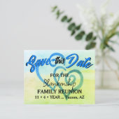 Familie reünie sparen de Datum Blauwe Groene Horen Aankondigingskaart (Staand voorkant)