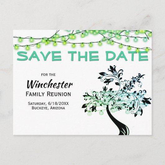 Familie reünie sparen de Datum groene lichten boom Aankondigingskaart (Voorkant)