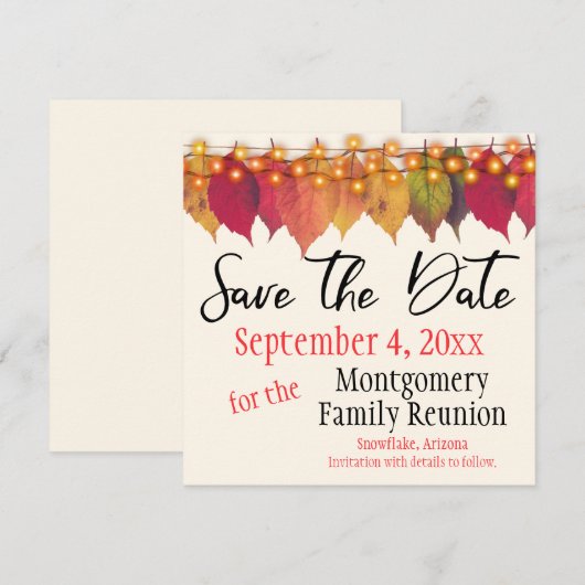 Familie reünie sparen de Datum herfst verlaat (Voorkant / Achterkant)