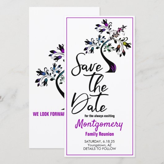 Familie reünie sparen de Datum Moderne Paarse Boom Save The Date (Voorkant / Achterkant)