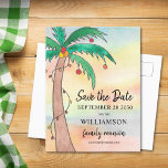 Familie reünie sparen het Briefkaart van de Datum<br><div class="desc">Dit familiereünie Save the Date-Briefkaart heeft een met de hand beschilderde versierde palmboom op een waterverf achtergrond. Gemakkelijk aan te passen. Originele Waterverf © Michele Davies.</div>