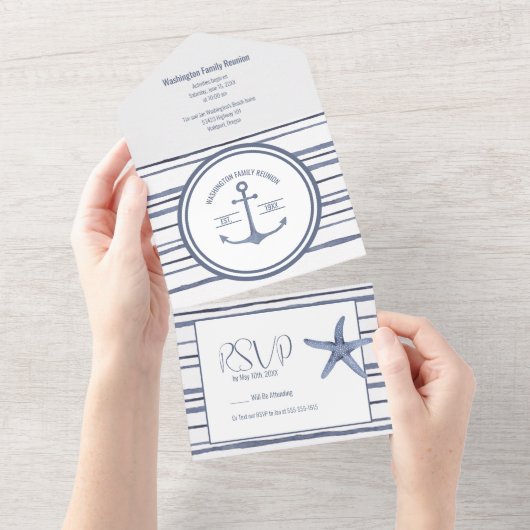 Familie reünie strand thema all in one uitnodiging (Afscheurbaar)