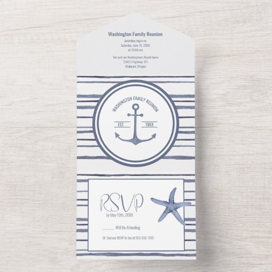 Familie reünie strand thema all in one uitnodiging (Binnen)