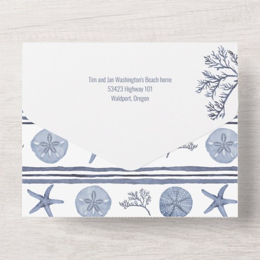 Familie reünie strand thema all in one uitnodiging (Achterkant)