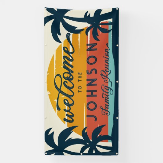  familie reünie strand zonsondergang welkom spandoek (Verticaal)