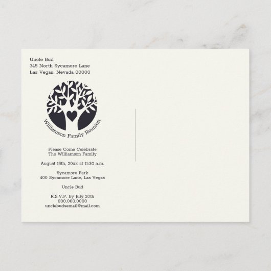 Familie reünie Tree-uitnodiging Uitnodiging Briefkaart (Achterkant)