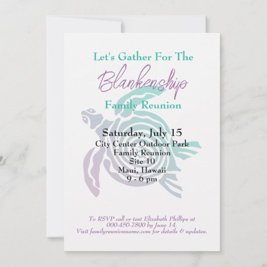 Familie Reünie Tribal Art Turtle Eendaagse Eveneme Kaart (Voorkant)