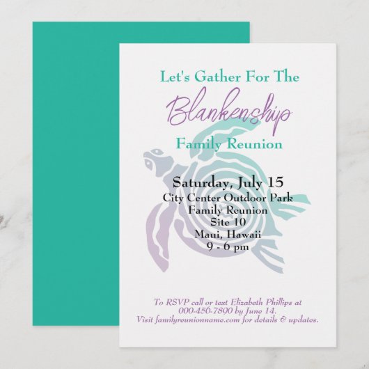 Familie Reünie Tribal Art Turtle Eendaagse Eveneme Kaart (Voorkant / Achterkant)