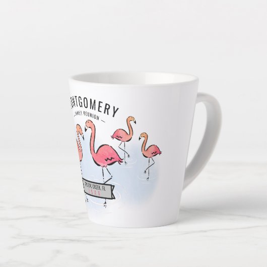 Familie Reünie Tropische Roze Flamingo Custom Name Latte Mok (Rechterhoek)