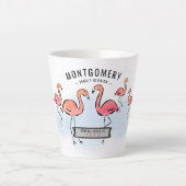 Familie Reünie Tropische Roze Flamingo Custom Name Latte Mok (Voorkant)