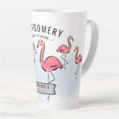 Familie Reünie Tropische Roze Flamingo Custom Name Latte Mok (Rechterhoek)