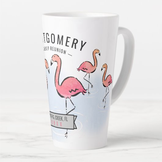 Familie Reünie Tropische Roze Flamingo Custom Name Latte Mok (Rechterhoek)