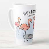Familie Reünie Tropische Roze Flamingo Custom Name Latte Mok (Linkerhoek)