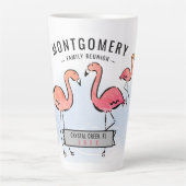 Familie Reünie Tropische Roze Flamingo Custom Name Latte Mok (Voorkant)