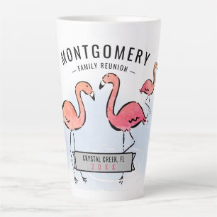 Familie Reünie Tropische Roze Flamingo Custom Name Latte Mok