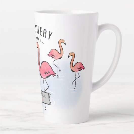 Familie Reünie Tropische Roze Flamingo Custom Name Latte Mok (Rechts)