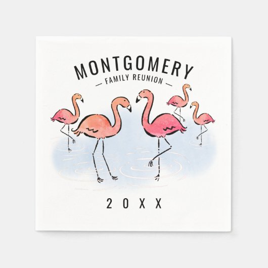 Familie Reünie Tropische Roze Flamingo Custom Name Servet (Voorkant)