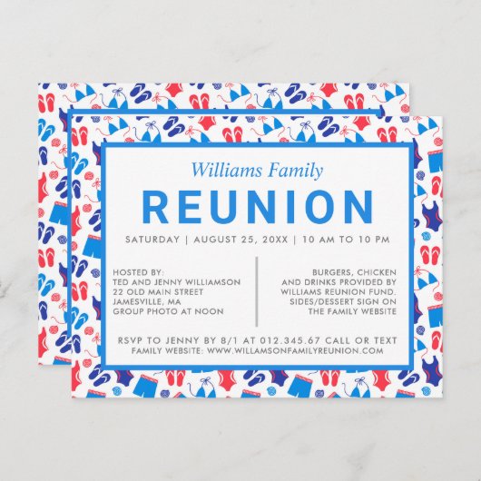 Familie reünie uitnodiging rood wit blauw (Voorkant / Achterkant)
