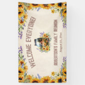 Familie Reünie Verjaardag Bos Cabin Zonnebloem Spandoek (Verticaal)