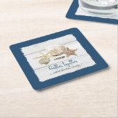 Familie reünie verzamelen samen zeeschelpen kartonnen onderzetters (Schuin)