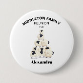 Familie reünie verzamelt zwarte naam ronde button 7,6 cm (Voorkant)