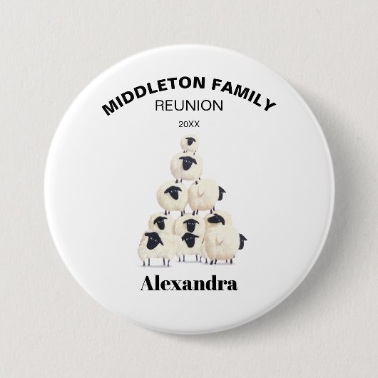 Familie reünie verzamelt zwarte naam ronde button 7,6 cm (Voorkant)