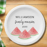 Familie reünie Watermelon Papieren Bordje<br><div class="desc">Ben je van plan om dit jaar een familiereünie te houden? Deze gepersonaliseerde Family Reunion papieren borden zijn versierd met waterverf watermeloenen en zullen er geweldig uitzien op uw feesttafel. Er zijn bijpassende papieren servetten en bekers in onze winkel. Gemakkelijk aan te passen met jouw naam en jaar. Gebruik het...</div>