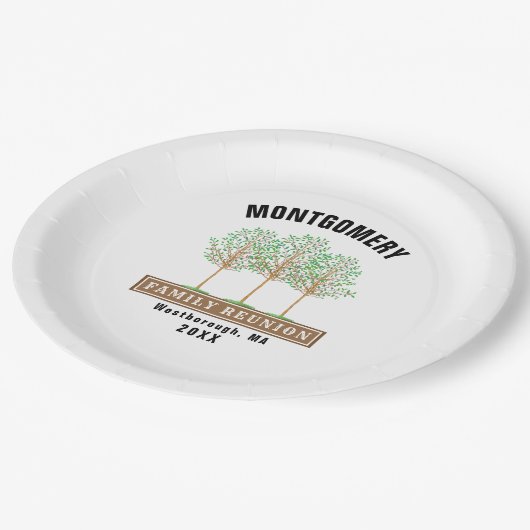 Familie Reünie Waterverf Boom Monogram Wit Papieren Bordje (Gekanteld)