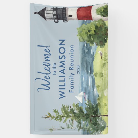 Familie Reünie Waterverf Vuurtoren Welkom Spandoek (Verticaal)