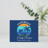 Familie Reünie Zomer Strand Palm Trees Blauw Briefkaart (Staand voorkant)